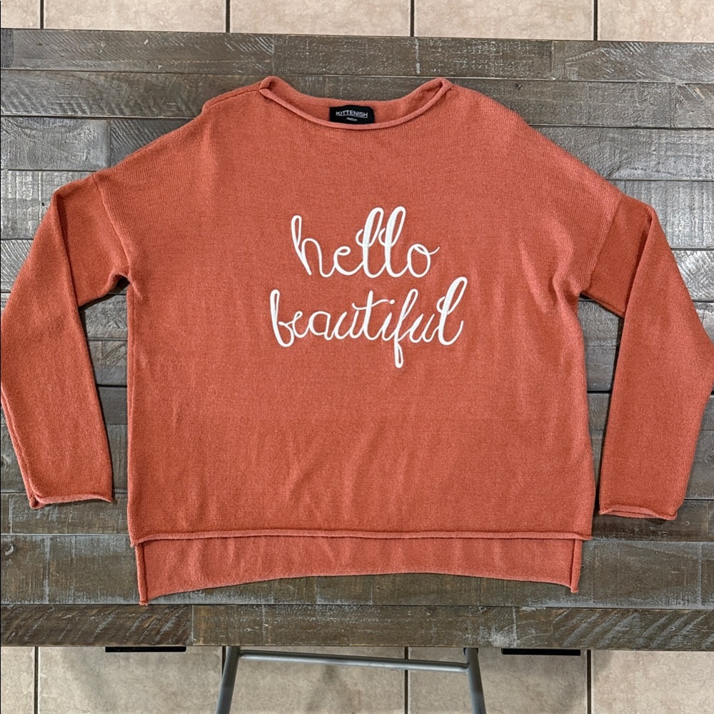 KITTENISH - Rust Crew Neck Sweater with Script Design